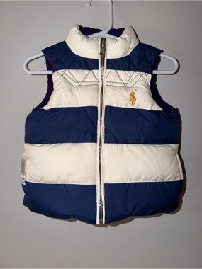 Ralph Lauren Polo Puffer Vest Reversible Rugby Stripe 2/2T Toddler Boys Winter